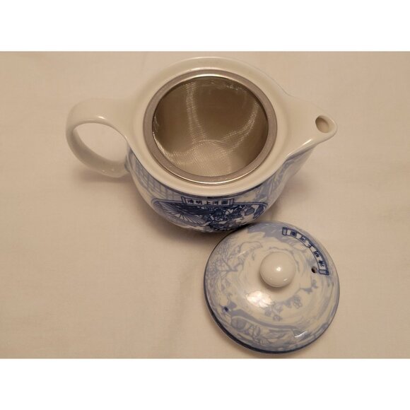Elegant Blue & White Porcelain Tea Set 1 Teapot & 6 Cups Chinese Design Gift Box - Picture 4 of 13